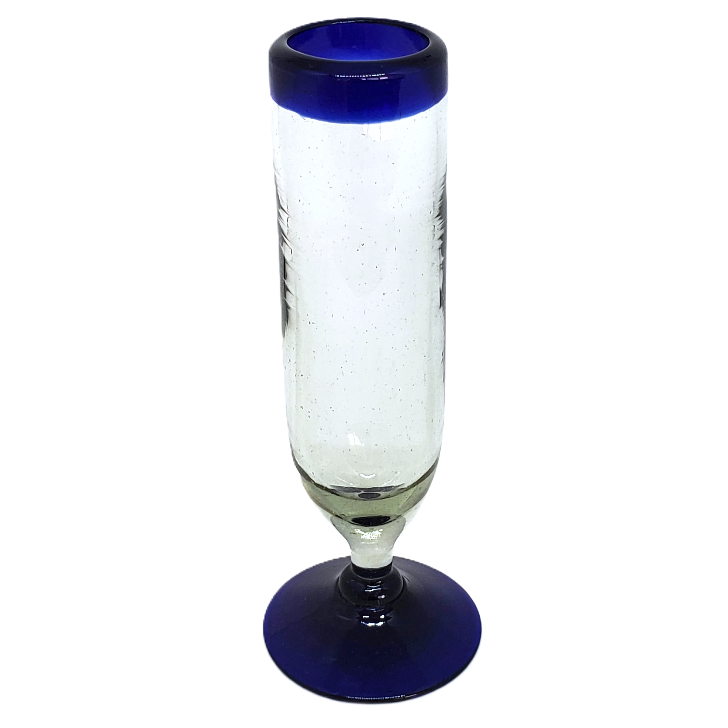 Cobalt Blue Rim 6 oz Champagne Flutes (set of 6)